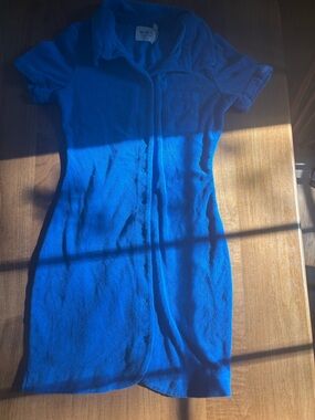 Blue Short-Sleeve Swim Coverup Shirt Dress